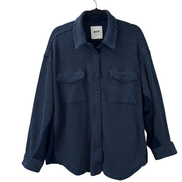 Aerie Women's Size XL Lumberjane Waffle Shirt Jacket Blue With Chest Pockets - Picture 12 of 16